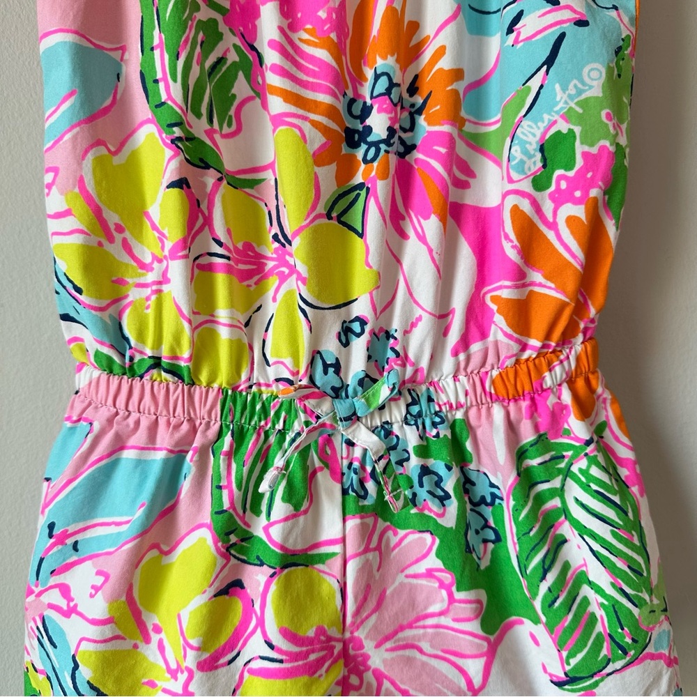 Lilly Pulitzer Bright Pink Floral Nosey Posey Romper Size 18 Months - Picture 3 of 11